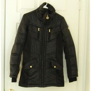 Michael Kors Long Black Puffer Style Jacket Coat EUC